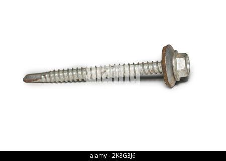 Old rusted screws on a white background Stock Photo