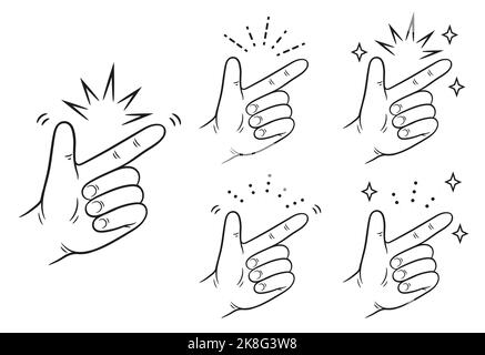 Hand snap fingers gesture, click sound signal line icon. Human arm wrist flick. Easy, good idea, okay, attention grabbing, reminder. Point up. Vector Stock Vector