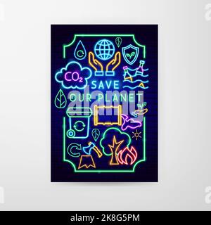 Save Planet Neon Flyer Stock Vector