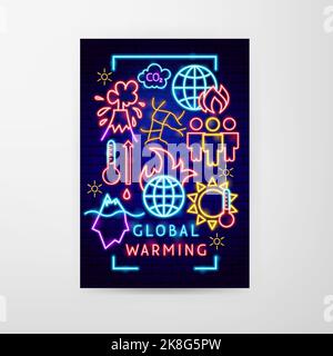 Global Warming Neon Flyer Stock Vector