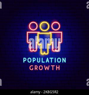 Population Growth Neon Label Stock Vector