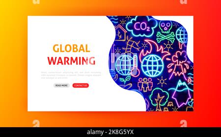 Global Warming Neon Landing Page Stock Vector
