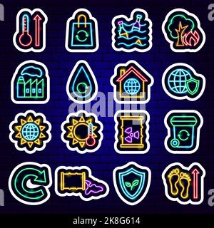 Save Planet Neon Stickers Stock Vector