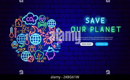 Save Planet Neon Banner Design Stock Vector
