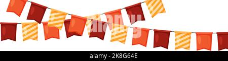 Thanksgiving bunting. Orange, red and yellow flag garland. Autumn holidays party decoration. Fall pennants chain.Celebration cartoon flags for decor Stock Vector