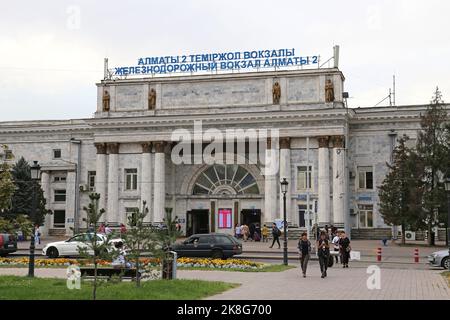 Almaty-2 Railway Station entrance, Almaty, Almaty Region, Kazakhstan, Central Asia Stock Photo