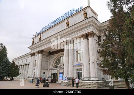 Almaty-2 Railway Station entrance, Almaty, Almaty Region, Kazakhstan, Central Asia Stock Photo