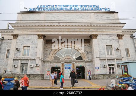 Almaty-2 Railway Station platform, Almaty, Almaty Region, Kazakhstan, Central Asia Stock Photo
