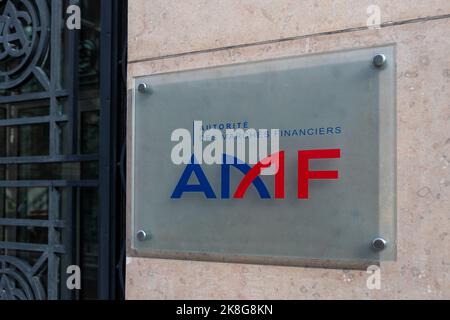 Close-up of the plaque at the entrance of the Autorité des Marchés Financiers (AMF), Paris, France Stock Photo