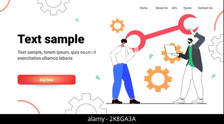 developers team carrying wrench programmers creating website ui web development program software optimization Stock Vector