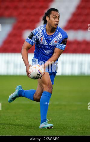 Samoa's Jerome Luai during the Rugby League World Cup group A match at the Eco-Power Stadium, Doncaster. Picture date: Sunday October 23, 2022. Stock Photo