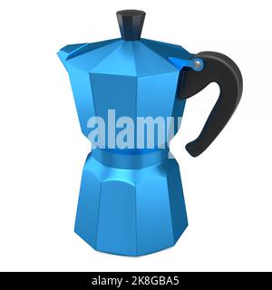 Italian geyser coffee maker a la moka on white background. 3d render of coffee pot for making espresso coffee Stock Photo