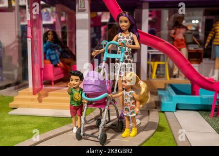 Barbie display in the new Toys “R” Us located in the Macy’s Herald Square department store on opening day, Friday, October 14, 2022. WHP Global, the owner of Toys “R” Us engaged in a partnership with Macy’s to open stores within 451 Macy’s locations. Toys “R” Us closed in 2018 after filing for bankruptcy.(© Richard B. Levine) Stock Photo