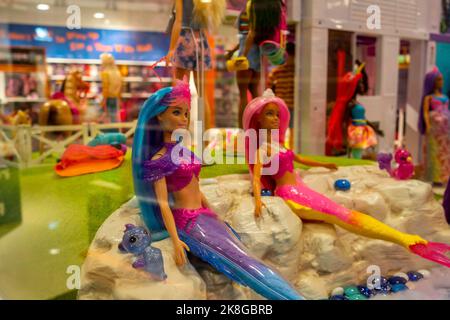 Mermaid Barbie display in the new Toys “R” Us located in the Macy’s Herald Square department store on opening day, Friday, October 14, 2022. WHP Global, the owner of Toys “R” Us engaged in a partnership with Macy’s to open stores within 451 Macy’s locations. Toys “R” Us closed in 2018 after filing for bankruptcy.(© Richard B. Levine) Stock Photo
