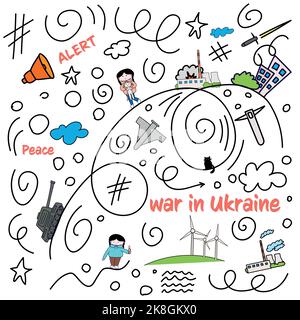 doodle of different elements about war in ukraine Stock Vector