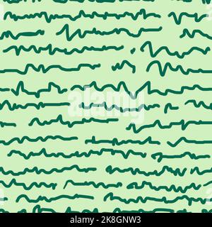 Horizontal modern doodle lines seamless pattern, hand writing imitation.Green ink illustration with thin lines wave stripes background for fashion fab Stock Photo