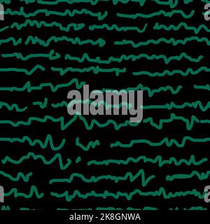 Horizontal modern doodle lines seamless pattern, hand writing imitation.Green ink illustration with thin lines wave stripes background for fashion fab Stock Photo