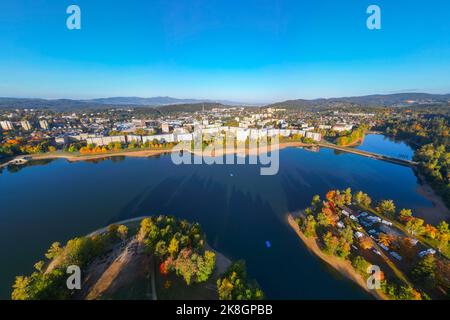 Mseno water reservoir in Jablonec nad Nisou from above Stock Photo