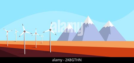 Wind power plant. Wind turbines. Renewable energy vector design. Green energy industrial concept Stock Vector