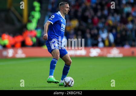 Wolverhampton, UK. 23rd Oct, 2022. Timothy Castagne of Leicester City during the Premier League match between Wolverhampton Wanderers and Leicester City at Molineux, Wolverhampton, England on 23 October 2022. Photo by Ben Wright. Editorial use only, license required for commercial use. No use in betting, games or a single club/league/player publications. Credit: UK Sports Pics Ltd/Alamy Live News Stock Photo
