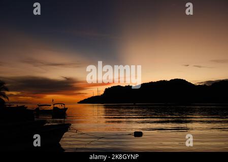 Sunset in Portobelo, a former Panamanian fishing village Stock Photo