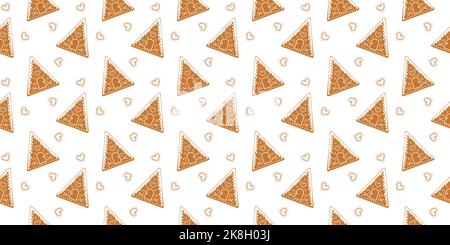 Gingerbread houses background. Glazed biscuit cookies with ornament seamless pattern. Christmas or New Year scrapbooking or wrapping paper or fabric design. Vector flat illustration Stock Vector