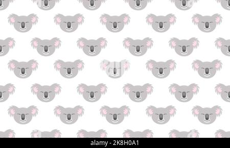 Cute sleeping koala heads seamless pattern. Australian bear faces background. Baby bedclothes, scrapbooking or wrapping paper, fabric kids design. Vector cartoon illustration Stock Vector