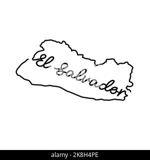 El Salvador outline map with the handwritten country name. Continuous line drawing of patriotic home sign. A love for a small homeland. T-shirt print Stock Photo