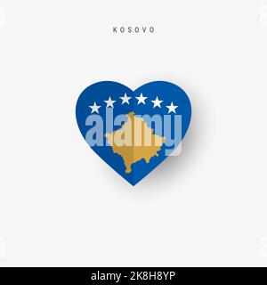 Kosovo heart shaped flag. Origami paper cut Kosovan national banner. 3D illustration isolated on white with soft shadow. Stock Photo