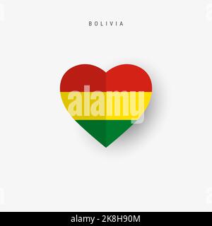 Bolivia heart shaped flag. Origami paper cut Bolivian national banner. 3D illustration isolated on white with soft shadow. Stock Photo