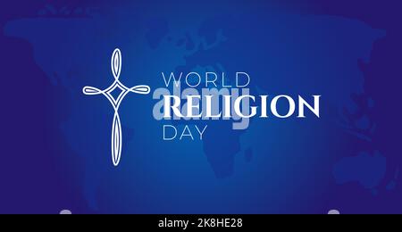 World Religion Day Blue Background Illustration Design with Abstract Christian Cross Stock Vector