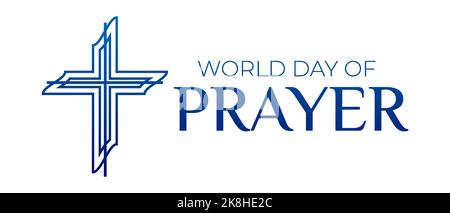 World Day of Prayer Logo Icon Isolated Illustration with Christian Cross Stock Vector