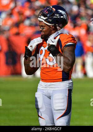 Jacksonville, FL, USA. 19th Sep, 2021. Denver Broncos defensive end  Dre'Mont Jones (93) looks at the big screen during 1st half NFL football  game between the DenverBroncos and the Jacksonville Jaguars at