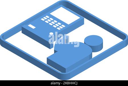 Blue isometric icon illustration of ticket office Stock Vector