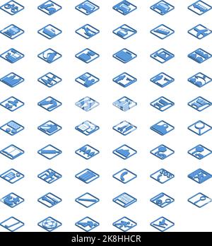 Set of blue isometric icons 59 types Stock Vector