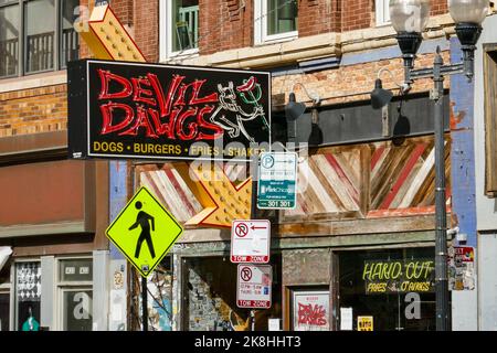 Devil Dawgs restaurant, Milwaukee Avenue Wicker Park neighborhood, Chicago, Illinois. Stock Photo