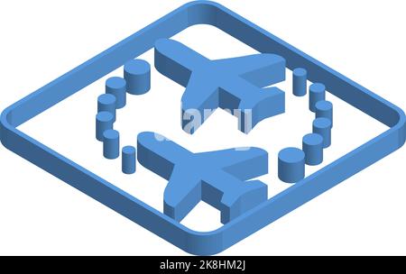 Blue isometric illustration of airplane transfer Stock Vector