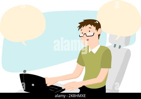 Illustration of a man having an online meeting in the car Stock Vector
