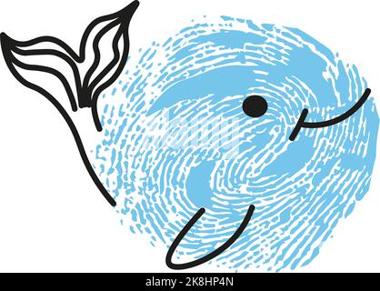 Thumbprint drawing of whale cute marine animal Stock Vector