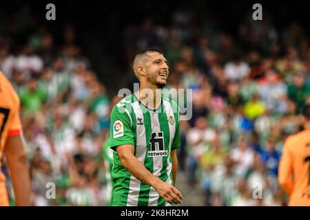 October 23, 2022: SEVILLA, SPAIN - OCTOBER 23: Aitor Ruibal of Real Betis Balompie reacts during the match between Real Betis Balompie and Atletico de Madrid CF of La Liga Santander on August 27, 2022 at Mestalla in Valencia, Spain. (Credit Image: © Samuel CarreÃ±O/PX Imagens via ZUMA Press Wire) Stock Photo