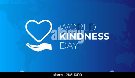 World Kindness Day Blue Illustration Background with Hand and Heart Stock Vector