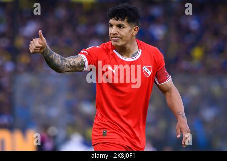 Buenos Aires, Argentina. 23rd Oct, 2022. Lucas Romero of Independiente gestures during a match between Boca Juniors and Independiente as part of Liga Profesional 2022 at Estadio Alberto J. Armando. (Final Score; Boca Juniors 2:2 Independiente ) Credit: SOPA Images Limited/Alamy Live News Stock Photo