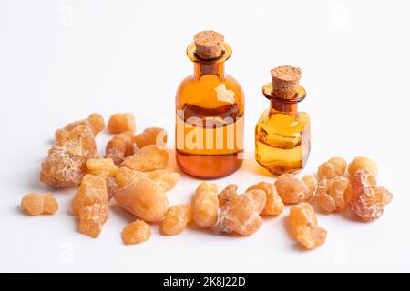 Frankincense or olibanum aromatic resin isolated on white background used in incense and perfumes. Stock Photo