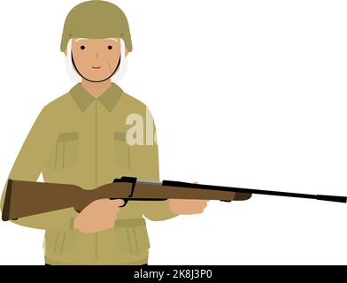 Senior Female Soldier Pose, Standing guard with a rifle Stock Vector ...