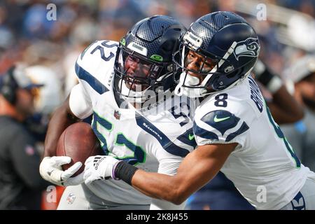 Seattle Seahawks cornerback Coby Bryant (8) defends down the field