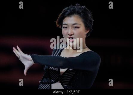 Norwood, Massachusetts, USA. 23 October, 2022. Kaori Sakamoto of Japan skates during the gala at the ISU figure skating Skate America competition on October 23, 2022 in Norwood, United States of America. Credit: Mathieu Belanger/AFLO/Alamy Live News Stock Photo