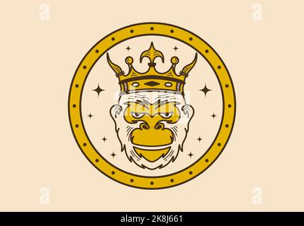 Vintage art illustration design of a apes head wearing crown Stock Vector