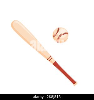 Realistic baseball bat and ball. Wooden stick for baseball. American sport game. Vector illustration Stock Vector