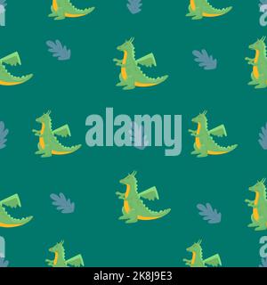 Childish seamless pattern with hand drawn dino in flat style. Creative vector childish background for fabric, textile. Stock Vector