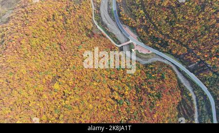 ZHANGYE, CHINA - OCTOBER 23, 2022 - Aerial photo shows the colorful scenery of Qilian Mountains in autumn in Zhangye city, Gansu Province, China, Oct Stock Photo
